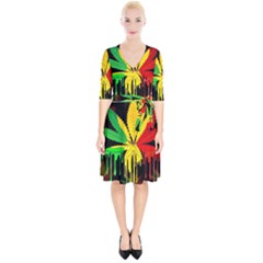 Marijuana Cannabis Rainbow Love Green Yellow Red Black Wrap Up Cocktail Dress