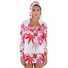 Marijuana Cannabis Rainbow Pink Love Heart Long Sleeve Hooded T-shirt