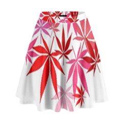 Marijuana Cannabis Rainbow Pink Love Heart High Waist Skirt