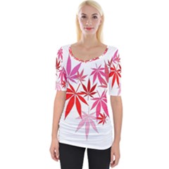 Marijuana Cannabis Rainbow Pink Love Heart Wide Neckline Tee