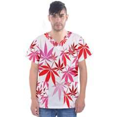 Marijuana Cannabis Rainbow Pink Love Heart Men s V-neck Scrub Top