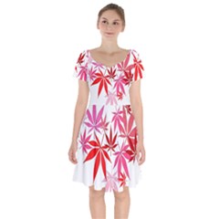 Marijuana Cannabis Rainbow Pink Love Heart Short Sleeve Bardot Dress by Mariart