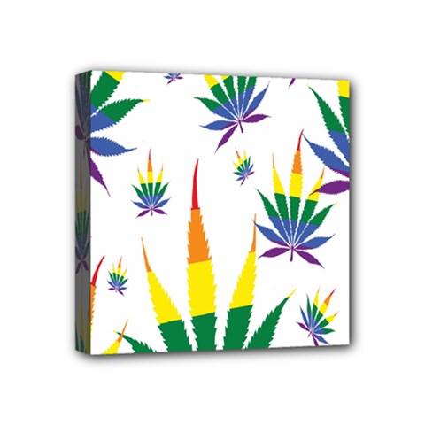 Marijuana Cannabis Rainbow Love Green Yellow Red White Leaf Mini Canvas 4  X 4  by Mariart