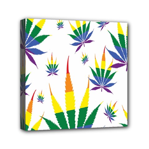 Marijuana Cannabis Rainbow Love Green Yellow Red White Leaf Mini Canvas 6  X 6  by Mariart