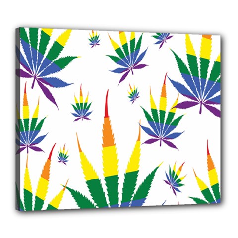 Marijuana Cannabis Rainbow Love Green Yellow Red White Leaf Canvas 24  X 20 