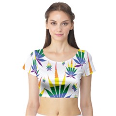 Marijuana Cannabis Rainbow Love Green Yellow Red White Leaf Short Sleeve Crop Top by Mariart