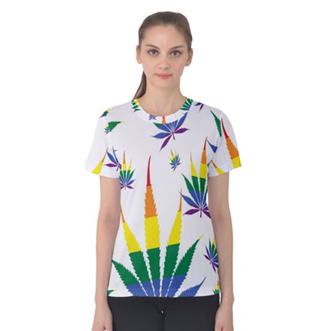 Marijuana Cannabis Rainbow Love Green Yellow Red White Leaf Women s Cotton Tee by Mariart