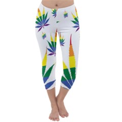 Marijuana Cannabis Rainbow Love Green Yellow Red White Leaf Capri Winter Leggings  by Mariart