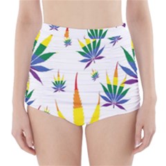 Marijuana Cannabis Rainbow Love Green Yellow Red White Leaf High-waisted Bikini Bottoms by Mariart