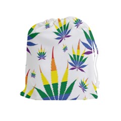 Marijuana Cannabis Rainbow Love Green Yellow Red White Leaf Drawstring Pouches (extra Large)