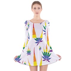 Marijuana Cannabis Rainbow Love Green Yellow Red White Leaf Long Sleeve Velvet Skater Dress by Mariart