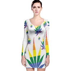 Marijuana Cannabis Rainbow Love Green Yellow Red White Leaf Long Sleeve Velvet Bodycon Dress