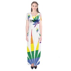 Marijuana Cannabis Rainbow Love Green Yellow Red White Leaf Short Sleeve Maxi Dress