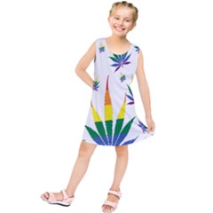 Marijuana Cannabis Rainbow Love Green Yellow Red White Leaf Kids  Tunic Dress