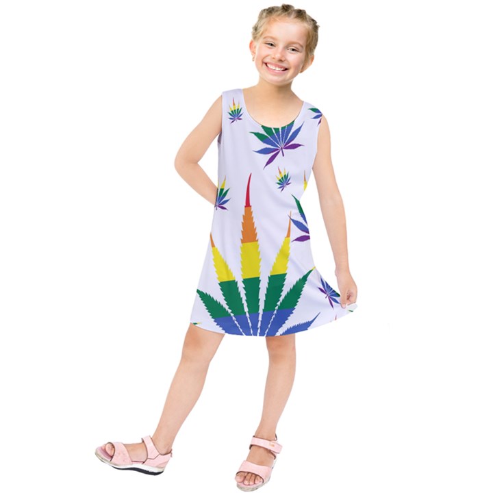 Marijuana Cannabis Rainbow Love Green Yellow Red White Leaf Kids  Tunic Dress