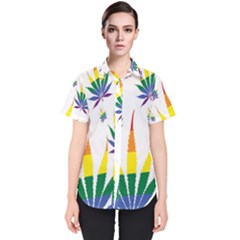 Marijuana Cannabis Rainbow Love Green Yellow Red White Leaf Women s Short Sleeve Shirt