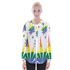 Marijuana Cannabis Rainbow Love Green Yellow Red White Leaf Womens Long Sleeve Shirt