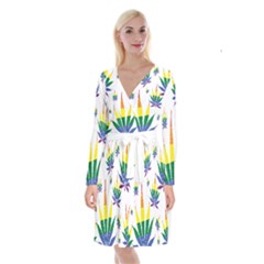 Marijuana Cannabis Rainbow Love Green Yellow Red White Leaf Long Sleeve Velvet Front Wrap Dress by Mariart