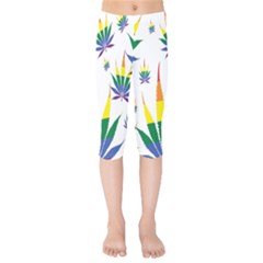 Marijuana Cannabis Rainbow Love Green Yellow Red White Leaf Kids  Capri Leggings 