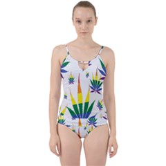 Marijuana Cannabis Rainbow Love Green Yellow Red White Leaf Cut Out Top Tankini Set