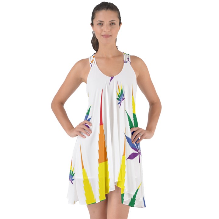 Marijuana Cannabis Rainbow Love Green Yellow Red White Leaf Show Some Back Chiffon Dress