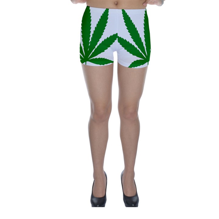 Marijuana Weed Drugs Neon Cannabis Green Leaf Sign Skinny Shorts