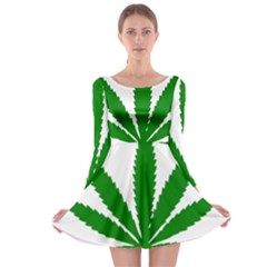 Marijuana Weed Drugs Neon Cannabis Green Leaf Sign Long Sleeve Skater Dress by Mariart