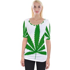 Marijuana Weed Drugs Neon Cannabis Green Leaf Sign Wide Neckline Tee