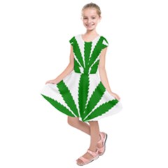 Marijuana Weed Drugs Neon Cannabis Green Leaf Sign Kids  Short Sleeve Dress