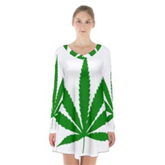 Marijuana Weed Drugs Neon Cannabis Green Leaf Sign Long Sleeve Velvet V-neck Dress by Mariart