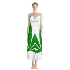 Marijuana Weed Drugs Neon Cannabis Green Leaf Sign Button Up Chiffon Maxi Dress by Mariart