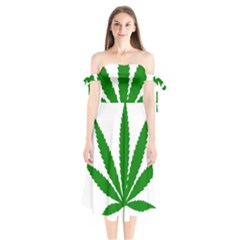 Marijuana Weed Drugs Neon Cannabis Green Leaf Sign Shoulder Tie Bardot Midi Dress