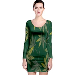 Marijuana Cannabis Rainbow Love Green Yellow Leaf Long Sleeve Bodycon Dress by Mariart