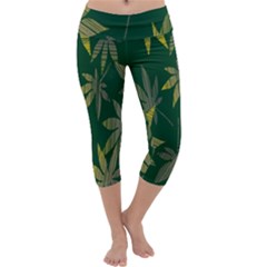 Marijuana Cannabis Rainbow Love Green Yellow Leaf Capri Yoga Leggings