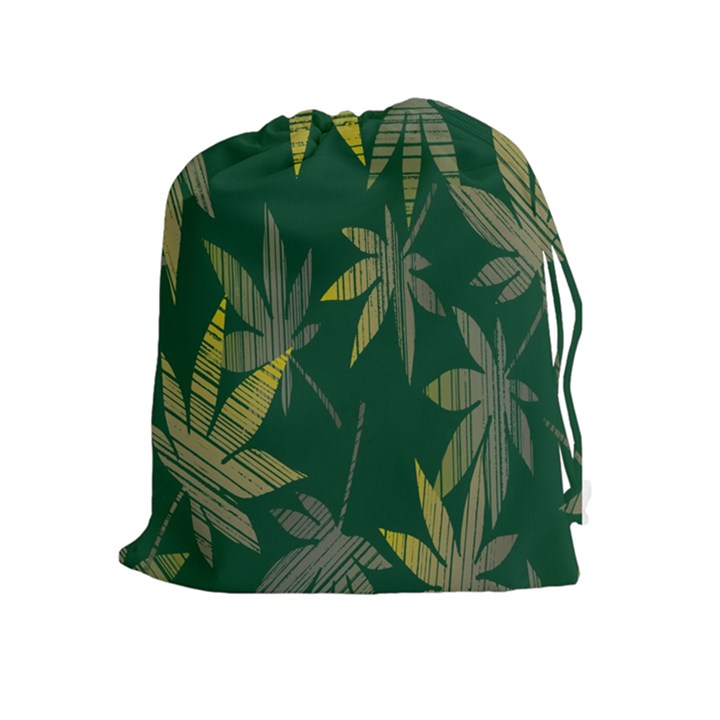 Marijuana Cannabis Rainbow Love Green Yellow Leaf Drawstring Pouches (Extra Large)