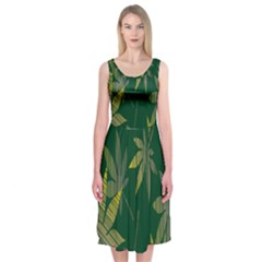 Marijuana Cannabis Rainbow Love Green Yellow Leaf Midi Sleeveless Dress