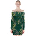 Marijuana Cannabis Rainbow Love Green Yellow Leaf Long Sleeve Off Shoulder Dress View1