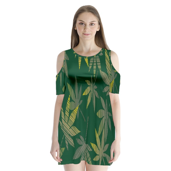 Marijuana Cannabis Rainbow Love Green Yellow Leaf Shoulder Cutout Velvet One Piece