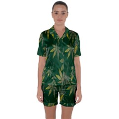 Marijuana Cannabis Rainbow Love Green Yellow Leaf Satin Short Sleeve Pyjamas Set by Mariart