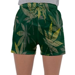 Marijuana Cannabis Rainbow Love Green Yellow Leaf Sleepwear Shorts by Mariart