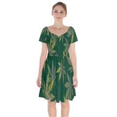 Marijuana Cannabis Rainbow Love Green Yellow Leaf Short Sleeve Bardot Dress