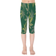 Marijuana Cannabis Rainbow Love Green Yellow Leaf Kids  Capri Leggings 