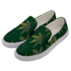 Marijuana Cannabis Rainbow Love Green Yellow Leaf Men s Canvas Slip Ons