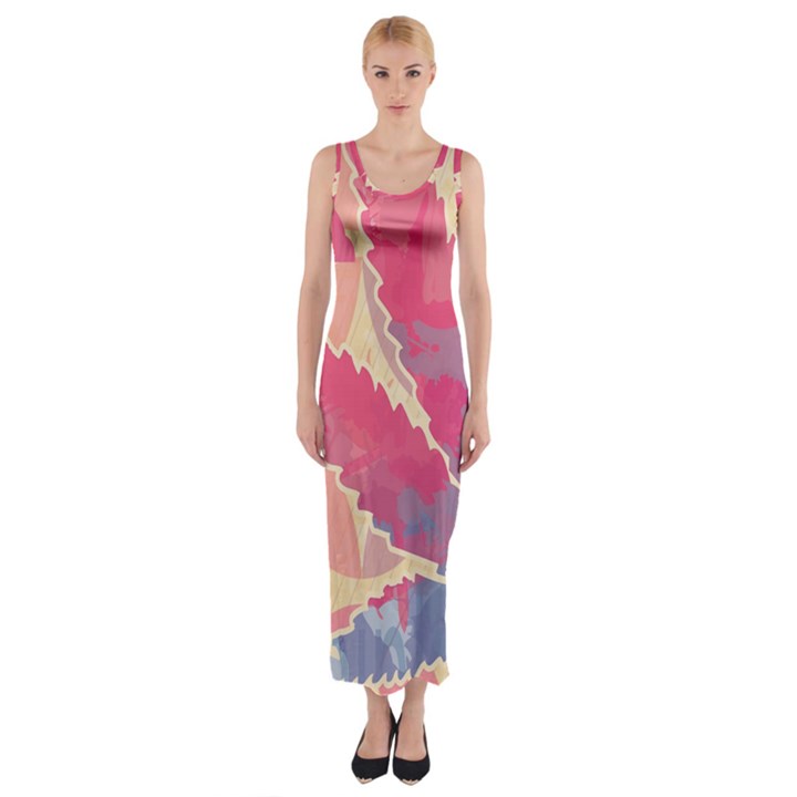 Marijuana Heart Cannabis Rainbow Pink Cloud Fitted Maxi Dress