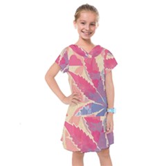 Marijuana Heart Cannabis Rainbow Pink Cloud Kids  Drop Waist Dress