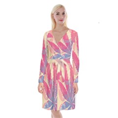 Marijuana Heart Cannabis Rainbow Pink Cloud Long Sleeve Velvet Front Wrap Dress by Mariart