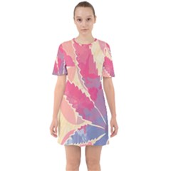 Marijuana Heart Cannabis Rainbow Pink Cloud Sixties Short Sleeve Mini Dress