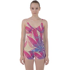 Marijuana Heart Cannabis Rainbow Pink Cloud Tie Front Two Piece Tankini