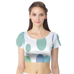 Polka Dots Blue Green White Short Sleeve Crop Top by Mariart