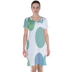 Polka Dots Blue Green White Short Sleeve Nightdress